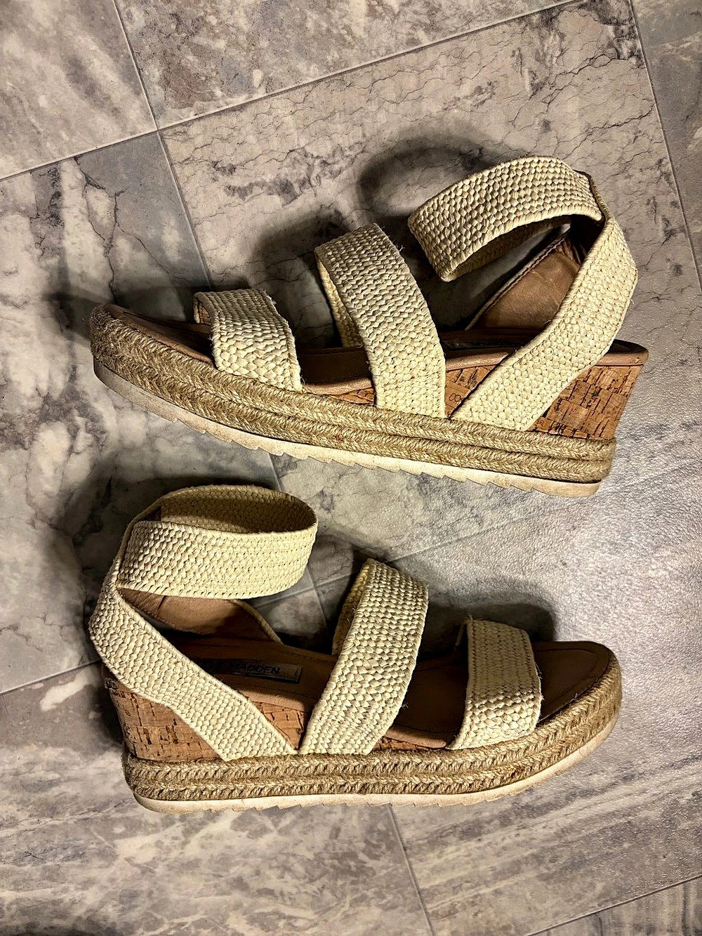 Steve Madden Jennie Woven Espadrille Cork Wedges in Beige US 7.5